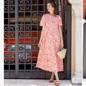 Duffield Lane Taryn Dress Feather Stretch Cotton Red Diamond Print Size XL